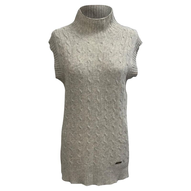 Burberry London Cable-Knit Roll Neck Vest Sweater In Grey Wool